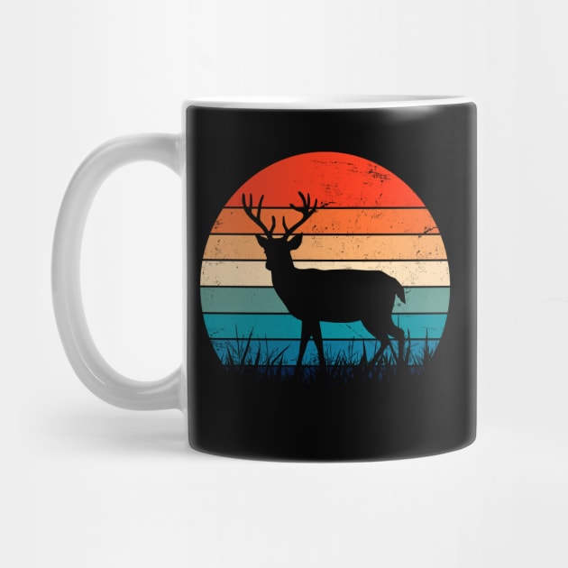 Deer Silhouette Retro Sunset Art by ShopBuzz